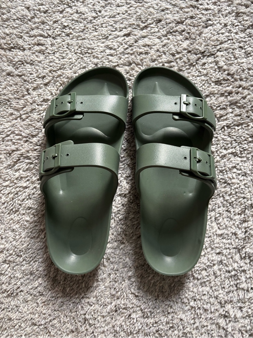 Women's Dual-Buckle Slide Sandals in Olive Green